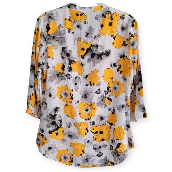 XL Floral Patterned Deal Button-Up, White/Yellow/Blue - Picture 3 of 8